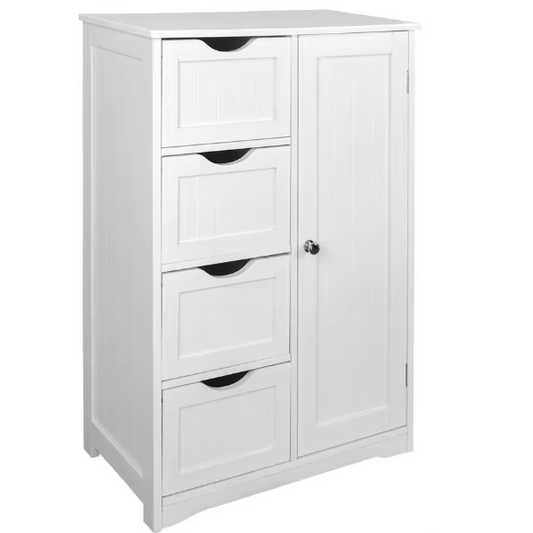 Hoge Badkamerkast met 4 Laden – Compacte Opbergkast voor Badkamer en Toilet