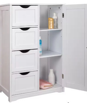 Hoge Badkamerkast met 4 Laden – Compacte Opbergkast voor Badkamer en Toilet