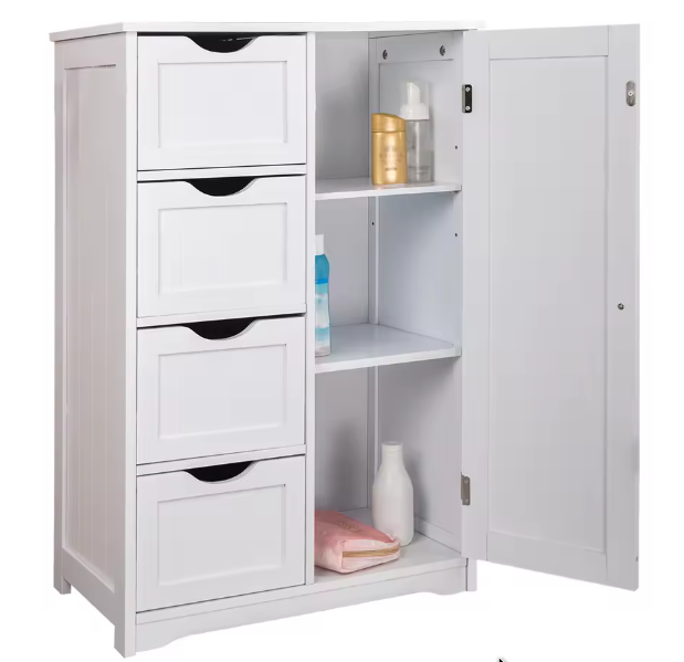 Hoge Badkamerkast met 4 Laden – Compacte Opbergkast voor Badkamer en Toilet