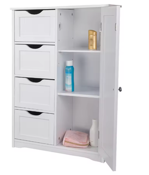 Hoge Badkamerkast met 4 Laden – Compacte Opbergkast voor Badkamer en Toilet