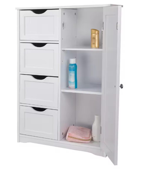 Hoge Badkamerkast met 4 Laden – Compacte Opbergkast voor Badkamer en Toilet