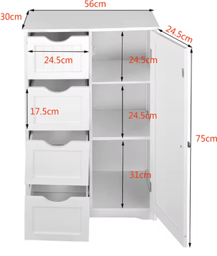 Hoge Badkamerkast met 4 Laden – Compacte Opbergkast voor Badkamer en Toilet