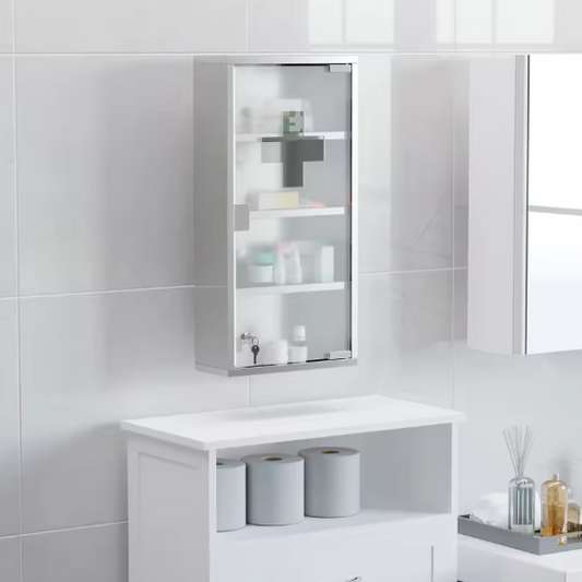 Medicijnkastje van Roestvrij Staal – Afsluitbare EHBO Wandkast met Veiligheidsglas