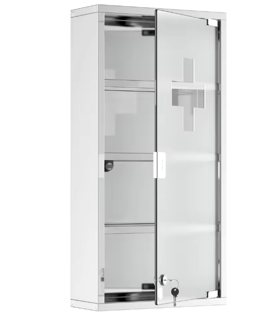 Medicijnkastje van Roestvrij Staal – Afsluitbare EHBO Wandkast met Veiligheidsglas