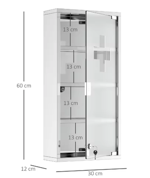 Medicijnkastje van Roestvrij Staal – Afsluitbare EHBO Wandkast met Veiligheidsglas