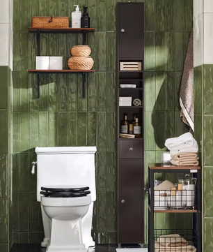 Hoge Badkamerkast met 5 Vakken – Smal Opbergmeubel met Lade en Deuren (Wit, 20×180×20 cm)