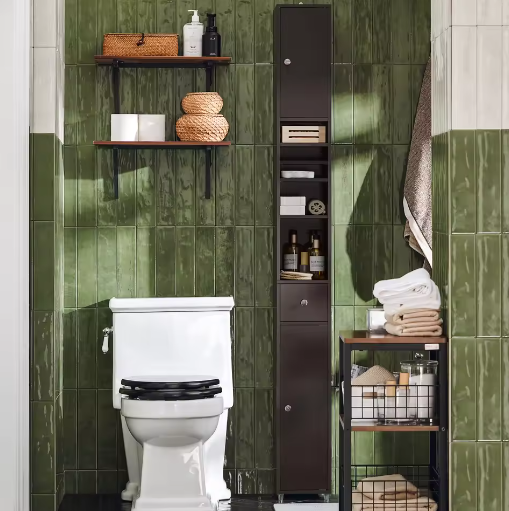 Hoge Badkamerkast met 5 Vakken – Smal Opbergmeubel met Lade en Deuren (Wit, 20×180×20 cm)