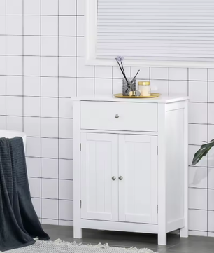 Badkamerkast met Lade en Dubbele Deuren – MDF Opbergmeubel 60×30×80 cm