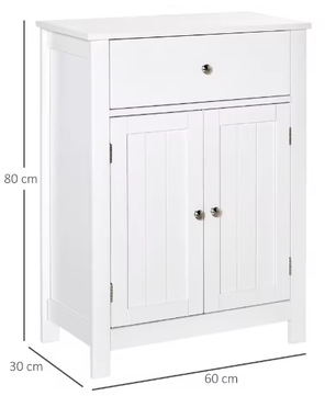 Badkamerkast met Lade en Dubbele Deuren – MDF Opbergmeubel 60×30×80 cm