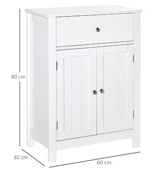 Badkamerkast met Lade en Dubbele Deuren – MDF Opbergmeubel 60×30×80 cm