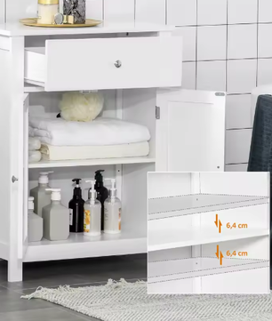 Badkamerkast met Lade en Dubbele Deuren – MDF Opbergmeubel 60×30×80 cm