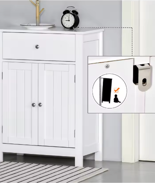 Badkamerkast met Lade en Dubbele Deuren – MDF Opbergmeubel 60×30×80 cm