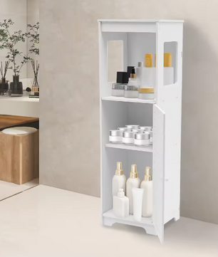 Witte Badkamer Opbergkast van PVC – Smal Kastmeubel met Planken 28×25×90 cm