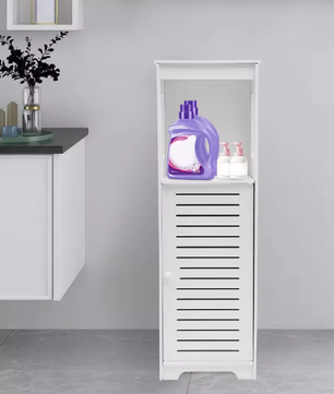 Witte Badkamer Opbergkast van PVC – Smal Kastmeubel met Planken 28×25×90 cm