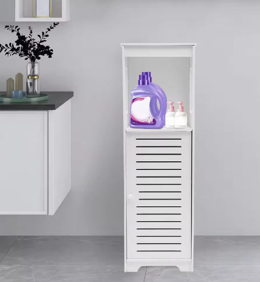 Witte Badkamer Opbergkast van PVC – Smal Kastmeubel met Planken 28×25×90 cm