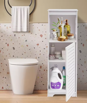 Witte Badkamer Opbergkast van PVC – Smal Kastmeubel met Planken 28×25×90 cm