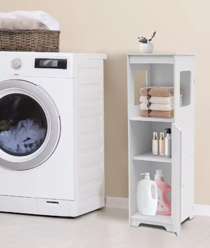 Witte Badkamer Opbergkast van PVC – Smal Kastmeubel met Planken 28×25×90 cm