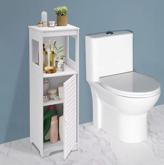 Witte Badkamer Opbergkast van PVC – Smal Kastmeubel met Planken 28×25×90 cm