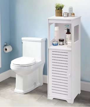 Witte Badkamer Opbergkast van PVC – Smal Kastmeubel met Planken 28×25×90 cm