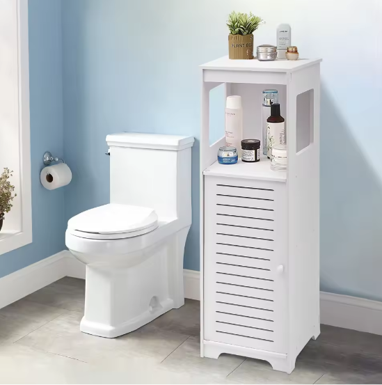 Witte Badkamer Opbergkast van PVC – Smal Kastmeubel met Planken 28×25×90 cm