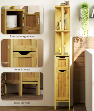 Hoge Smalle Badkamerkolom met Deuren en Planken – Natuurlijk 18×30×120 cm