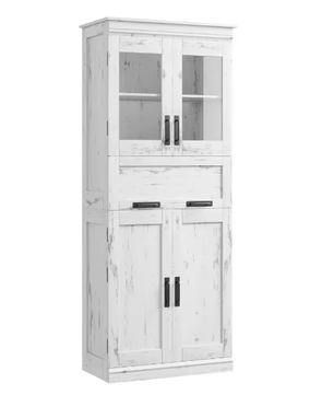 Hoge Vrijstaande Badkamerkast – Opbergkast met Glazen Deuren en Verstelbare Planken