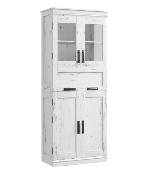 Hoge Vrijstaande Badkamerkast – Opbergkast met Glazen Deuren en Verstelbare Planken