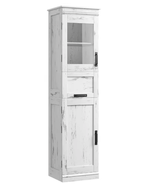 Hoge Vrijstaande Badkamerkast – Opbergkast met Glazen Deuren en Verstelbare Planken