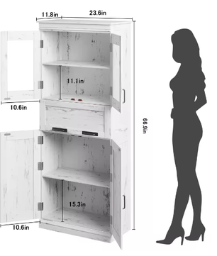 Hoge Vrijstaande Badkamerkast – Opbergkast met Glazen Deuren en Verstelbare Planken