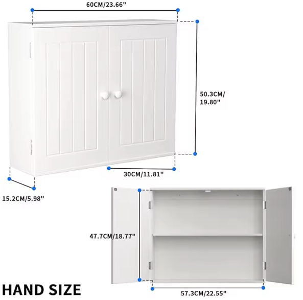 Wandkast en Vloerkast – Dubbele Deuren met Verstelbare Plank 60×15×50 cm