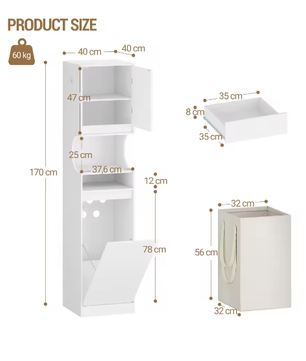 Hoge Badkamerkast met Wasmand – Slim Opbergsysteem voor Was en Toiletartikelen