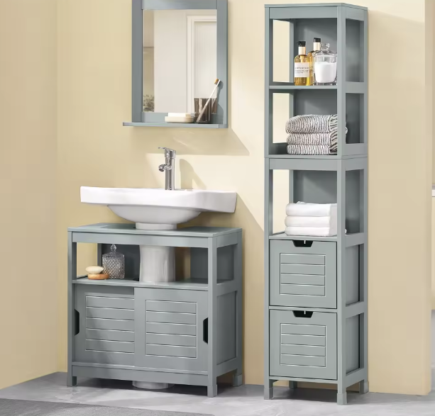 Badkamerkast Onder Wastafel met Schuifdeuren 60×60×30 cm