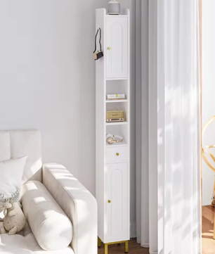 Hoge Witte Badkamerkast met Deuren, Lade en Open Vak – 180 cm