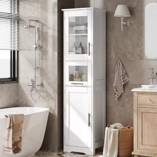 Hoge Badkamerkast met Deuren en nbsp; Lade – 170 cm Opbergmeubel