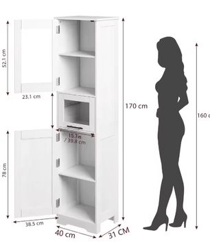 Hoge Badkamerkast met Deuren en nbsp; Lade – 170 cm Opbergmeubel