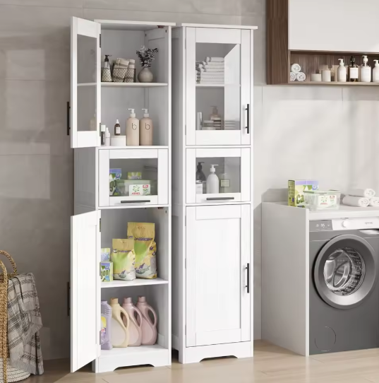 Hoge Badkamerkast met Deuren en nbsp; Lade – 170 cm Opbergmeubel