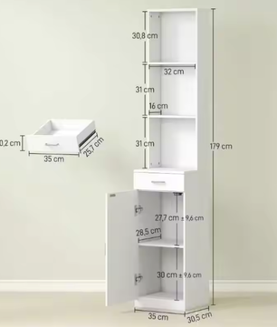 Hoge Badkamerkast 179 cm – Lades, Deuren en Verstelbare Planken