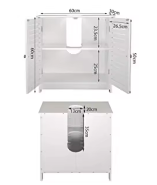 Witte Badkameropbergkast 60x30x58 cm – MDF Onder Wastafel