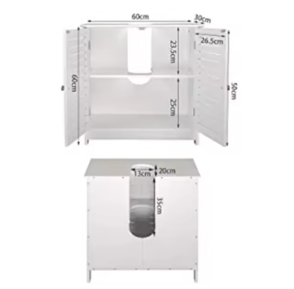 Witte Badkameropbergkast 60x30x58 cm – MDF Onder Wastafel