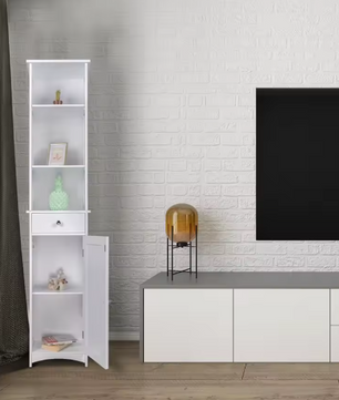 Vrijstaande Badkamerkast 33x23x165 cm – Lade en Planken Organizer