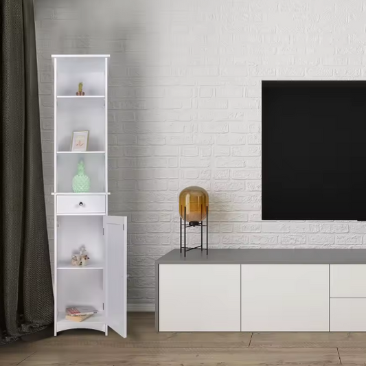 Vrijstaande Badkamerkast 33x23x165 cm – Lade en Planken Organizer