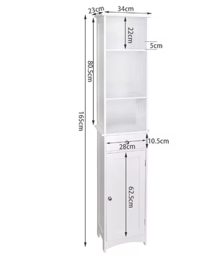 Vrijstaande Badkamerkast 33x23x165 cm – Lade en Planken Organizer
