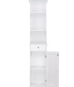 Vrijstaande Badkamerkast 33x23x165 cm – Lade en Planken Organizer