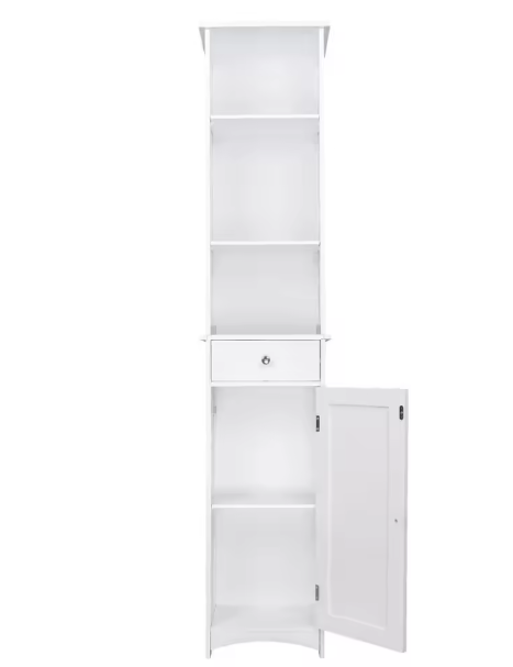 Vrijstaande Badkamerkast 33x23x165 cm – Lade en Planken Organizer