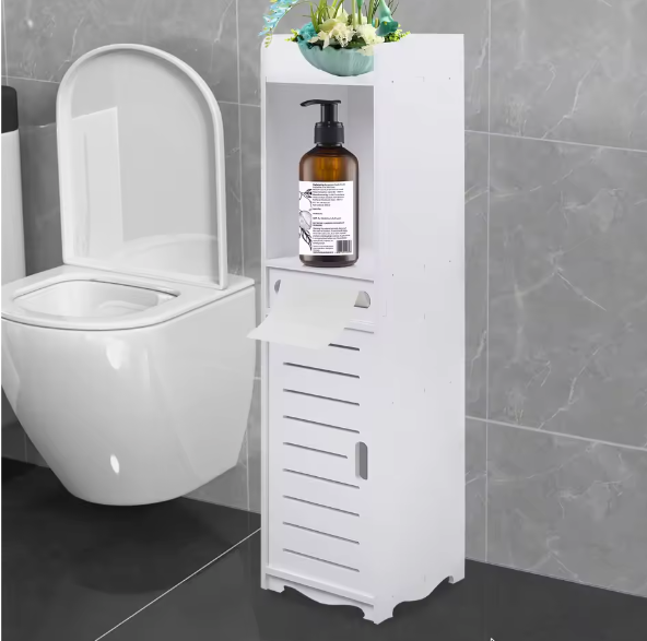 Vrijstaande Badkamerkast Wit 20x20x80 cm – Opbergmeubel met Deur