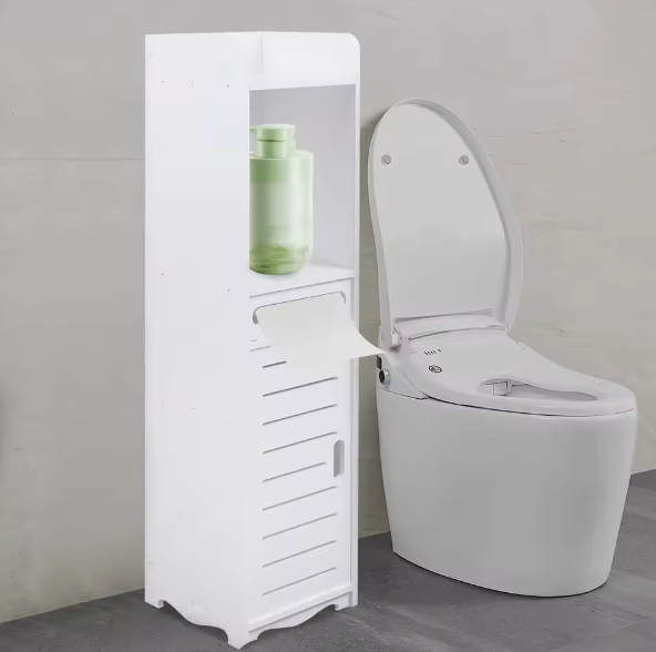 Vrijstaande Badkamerkast Wit 20x20x80 cm – Opbergmeubel met Deur