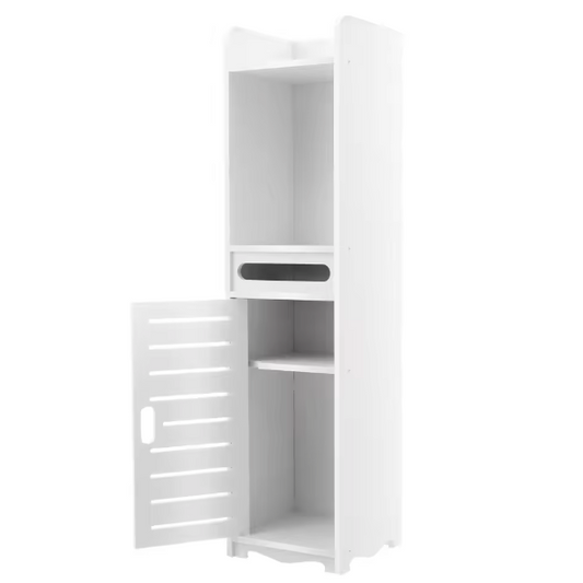 Vrijstaande Badkamerkast Wit 20x20x80 cm – Opbergmeubel met Deur