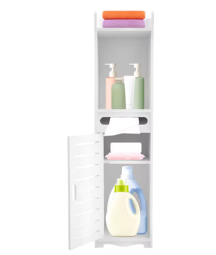 Vrijstaande Badkamerkast Wit 20x20x80 cm – Opbergmeubel met Deur