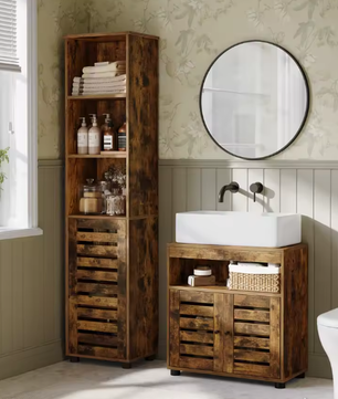 Vrijstaande Badkamerkast Onder Wastafel – 2-Deurs Opbergkast met Verstelbare Plank, 60x30x63 cm