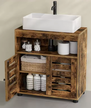 Vrijstaande Badkamerkast Onder Wastafel – 2-Deurs Opbergkast met Verstelbare Plank, 60x30x63 cm